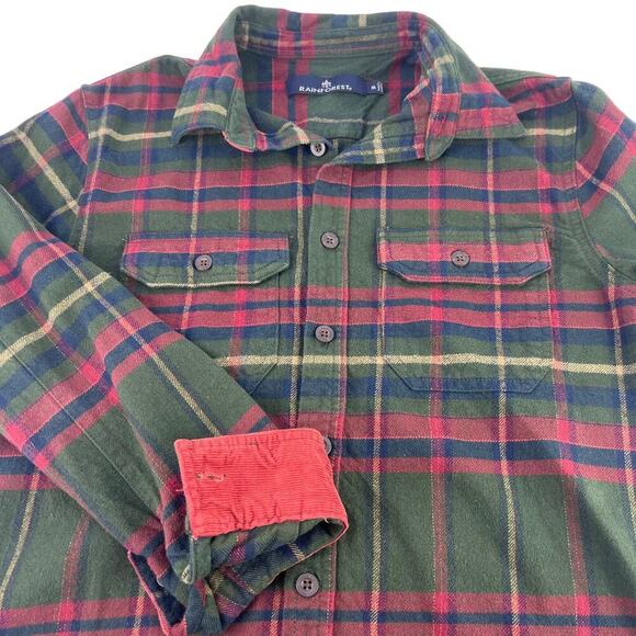 EUC Rainforest Heavyweight Hunter Green Corduroy Flip Cuff Plaid Flannel Shirt M - Picture 1 of 11